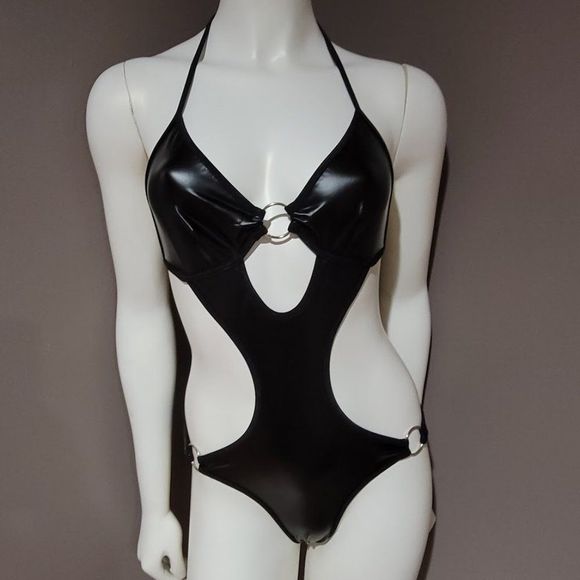 Vegan Leather Cut Out Bodysuit Lingerie - Picture 2 of 9